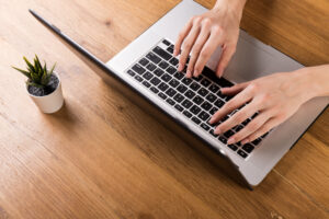 typing, laptop, woman, hands. irs online account